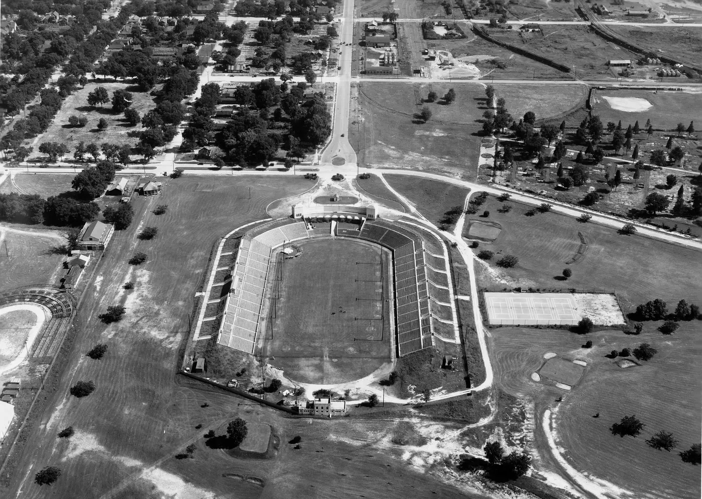 Memorial Stadium, now A.J. McClung Memorial Stadium, from the air in 1939.