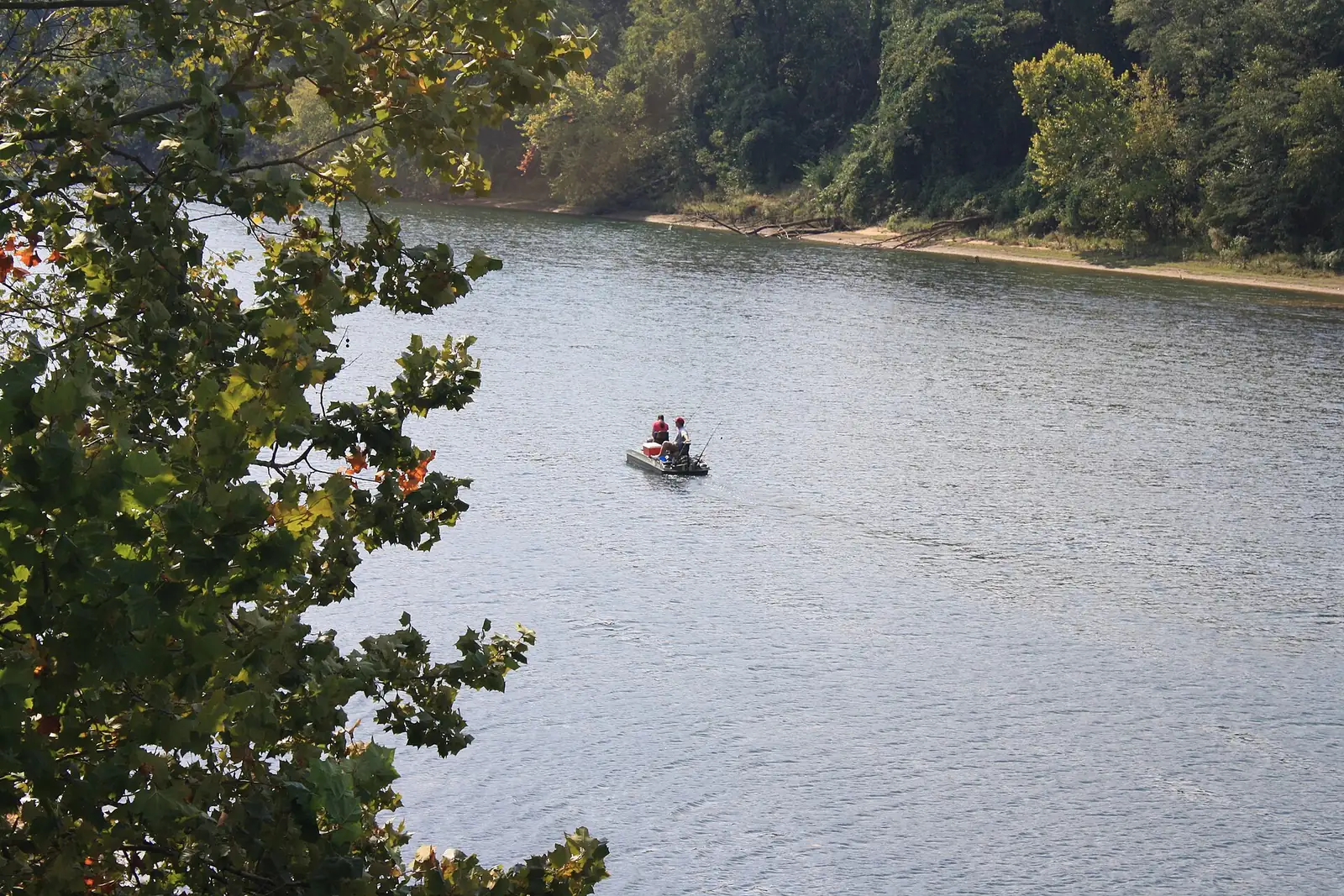 A small boat on the Chattahoochee River at Columbus.