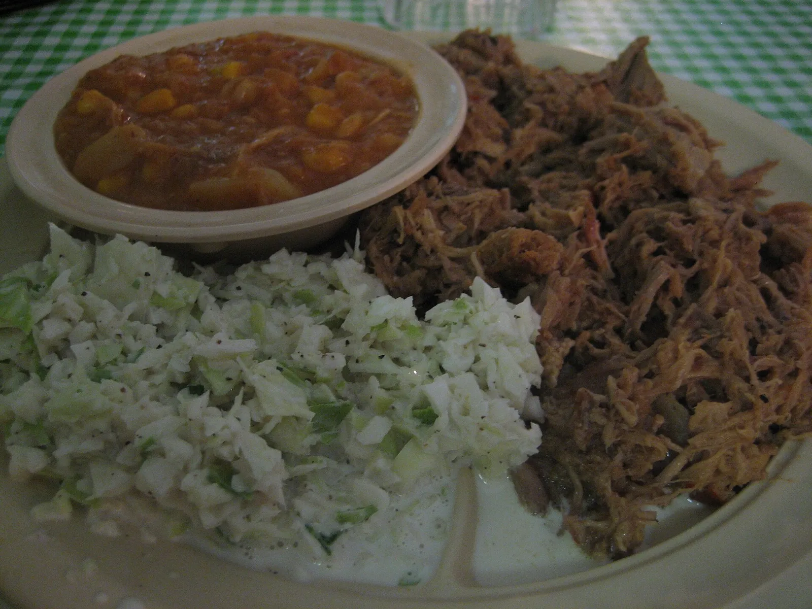 Pulled pork with coleslaw and Brunswick stew. The photo was not taken at a Columbus restaurant.
